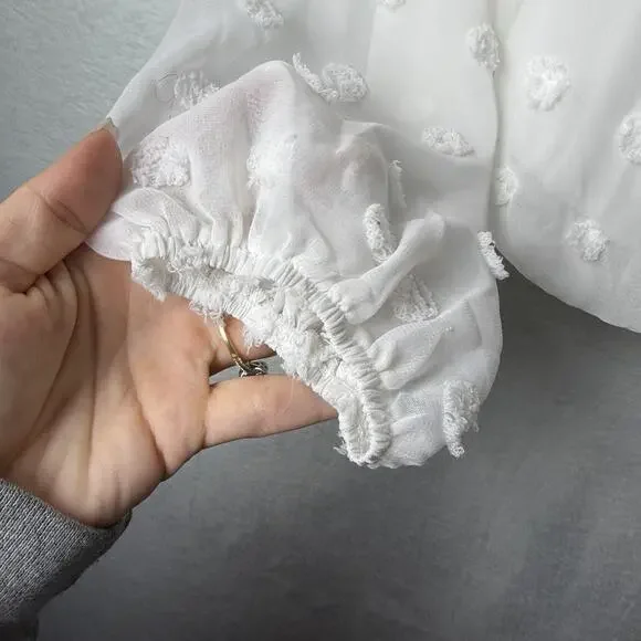 Audrey Parks x Francesca’s Off The Shoulder White Cropped Blouse Polka Dot Large - Picture 5 of 12